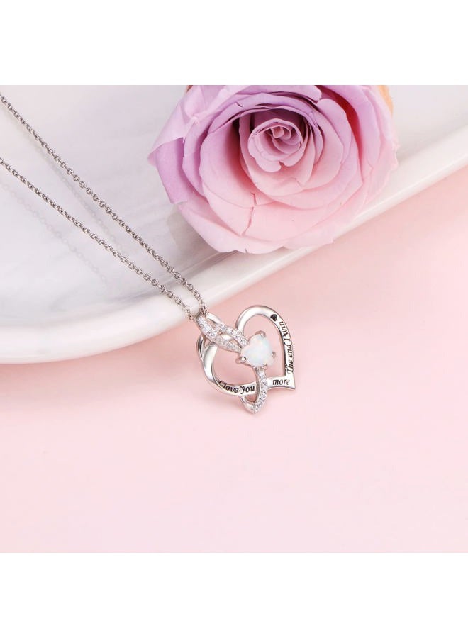 Flyow 925 Sterling Silver I Love You More The End I Win Lab Opal Heart Necklace Gift for Women Girls Birthday Gift,18 inch, Sterling Silver, Cubic Zirconia - Image 2