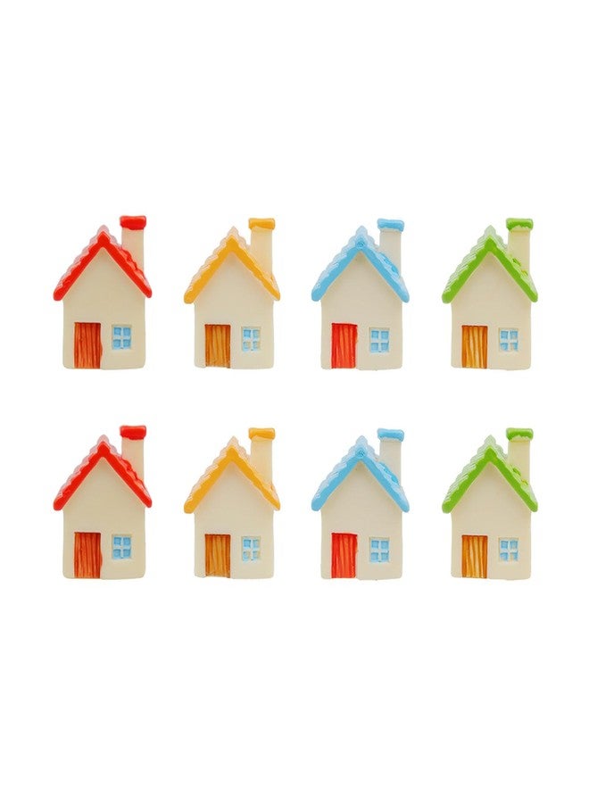 JANOU 8Pcs Mini House Micro Landscape Cute Miniature Decoration Resin Figurine Plant Pot Fairy Garden Ornament (Random Color) - Image 1