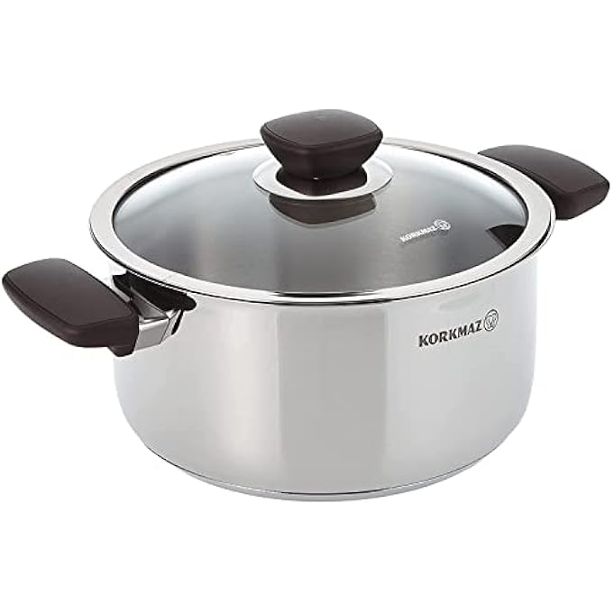 Korkmaz Kappa Silver 3L Casserole 20X10Cm Tempered Glass Lid Polished Finish - Image 1