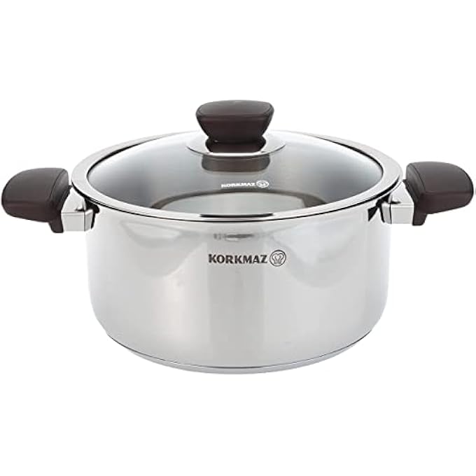 Korkmaz Kappa Silver 3L Casserole 20X10Cm Tempered Glass Lid Polished Finish - Image 2