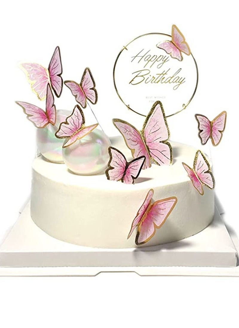 SYOSI 11 pieces Pink Gold Butterfly Cake Toppers Happy Birthday Metal Gold Butterfly Decorations Cake Butterfly Party Decorations Decorations Mixed Colour for Wedding Party Baby Shower Wall  - Image 4