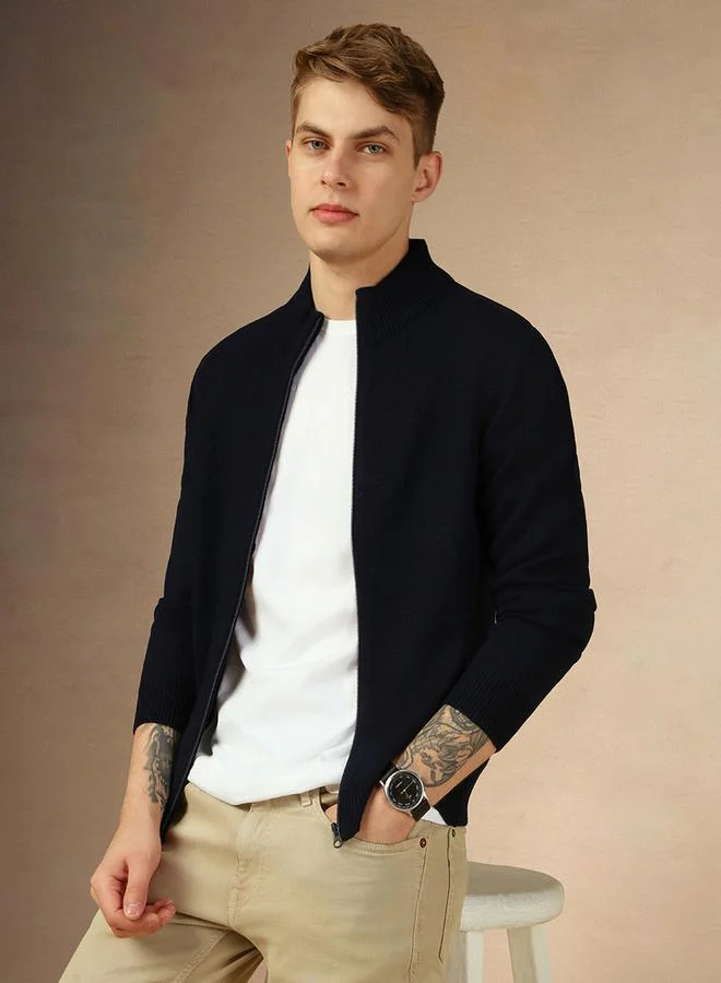 Dennis Lingo Mock Neck Slim Fit Cardigan with Front Zip by Styli