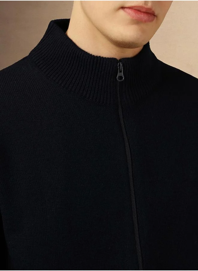Dennis Lingo Mock Neck Slim Fit Cardigan with Front Zip by Styli