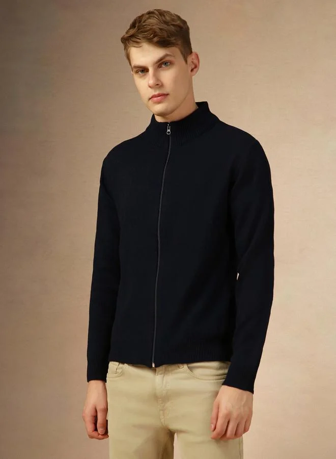Dennis Lingo Mock Neck Slim Fit Cardigan with Front Zip by Styli