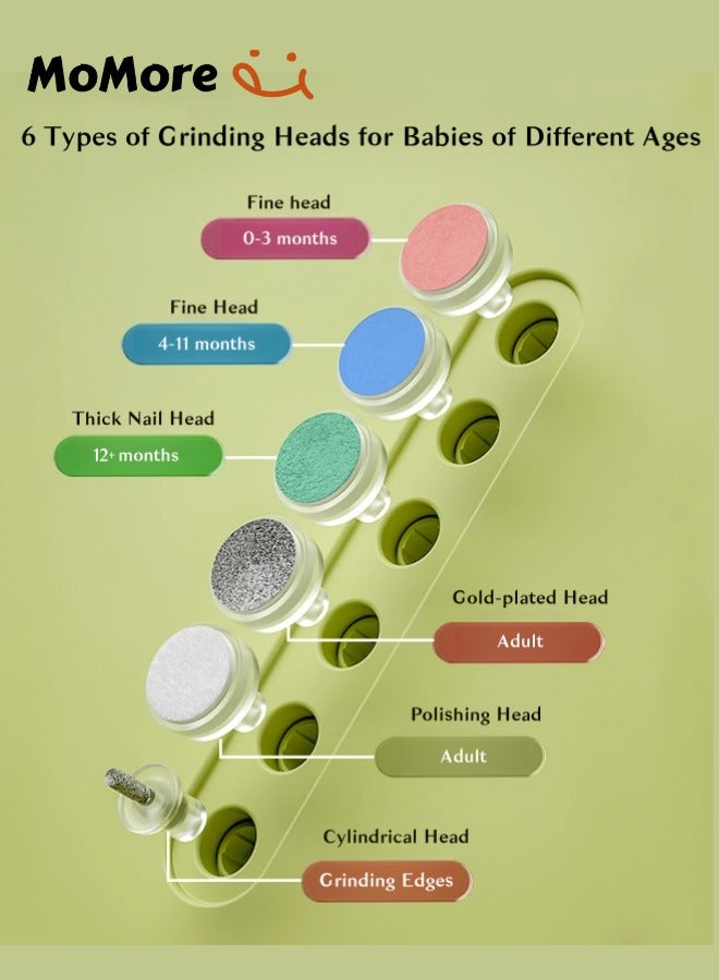 Momore Gentle Baby Electric Nail Trimmer With LED Light And Dust Cover, 6 Grinding Head Replacement Pads, Blue - Image 4