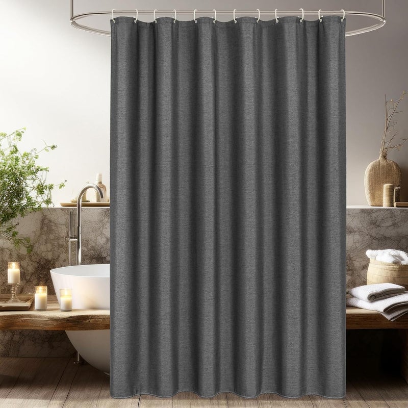 UFRIDAY Dark Grey Fabric Shower Curtain, Linen Heavy Duty Cloth Shower Curtain Set with 12 Hooks,Rust Resistant,Machine Washable,72x72 inches - Image 1
