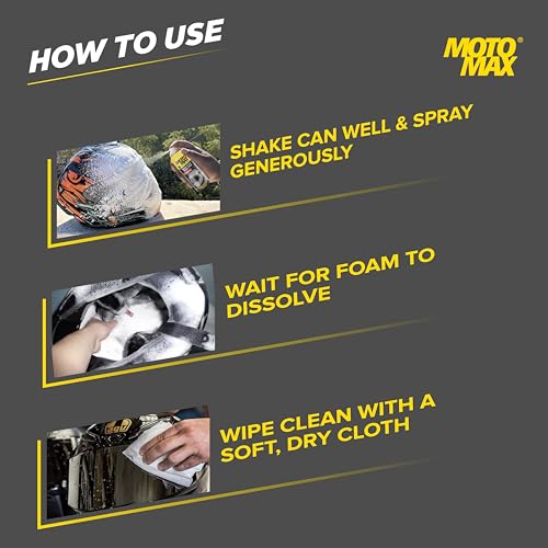 Motomax Helmet and Visor Cleaner Foam, 200ml for Removing dust, Grime, and Fingerprints | Get Streak Free Finish on Helmets Interior & Exterior | Removes Oil and Dirt | Easy to use - Image 4