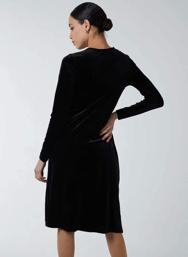 Blue Vanilla High Neck With Keyhole Detail &amp; Long Sleeve Dress