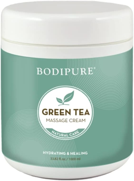BODIPURE Green Tea Massage Cream  Rich in Antioxidants to Rejuvenate Dry Skin  Spa Quality Massage Lotion  Skin Moisturizing and Relaxing Sore Muscles 3382 Ounce - Image 1