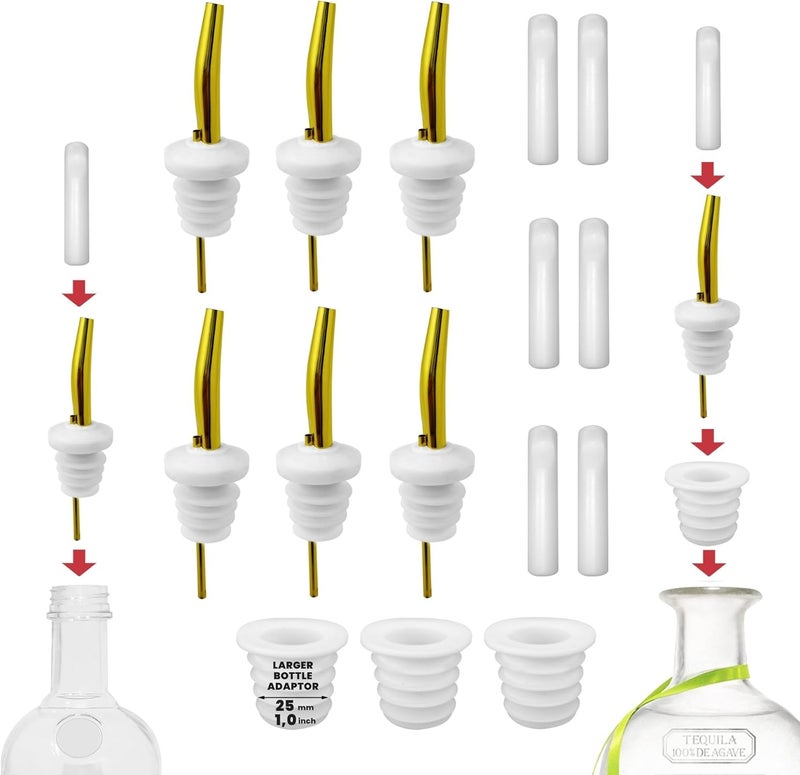 Esatto Stainless Steel Liquor Bar Bottle Pourers - Drip-Free Nozzle - Pour Spouts for Alcohol & Bartending - Universal Fit Speed Spout - Rust-Free & Easy Clean (Gold) - Image 1