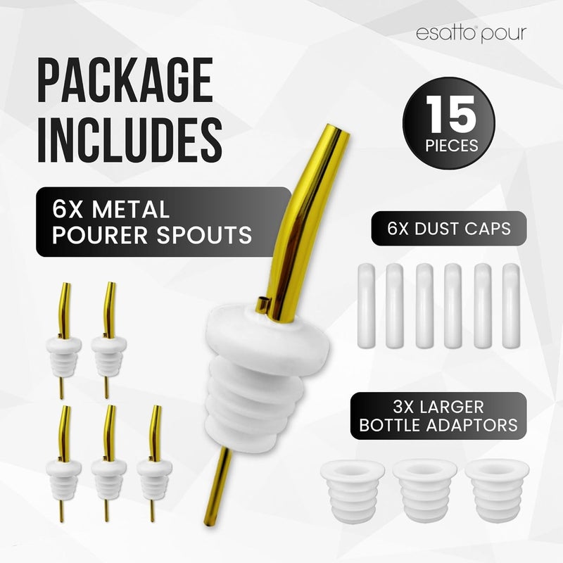 Esatto Stainless Steel Liquor Bar Bottle Pourers - Drip-Free Nozzle - Pour Spouts for Alcohol & Bartending - Universal Fit Speed Spout - Rust-Free & Easy Clean (Gold) - Image 2