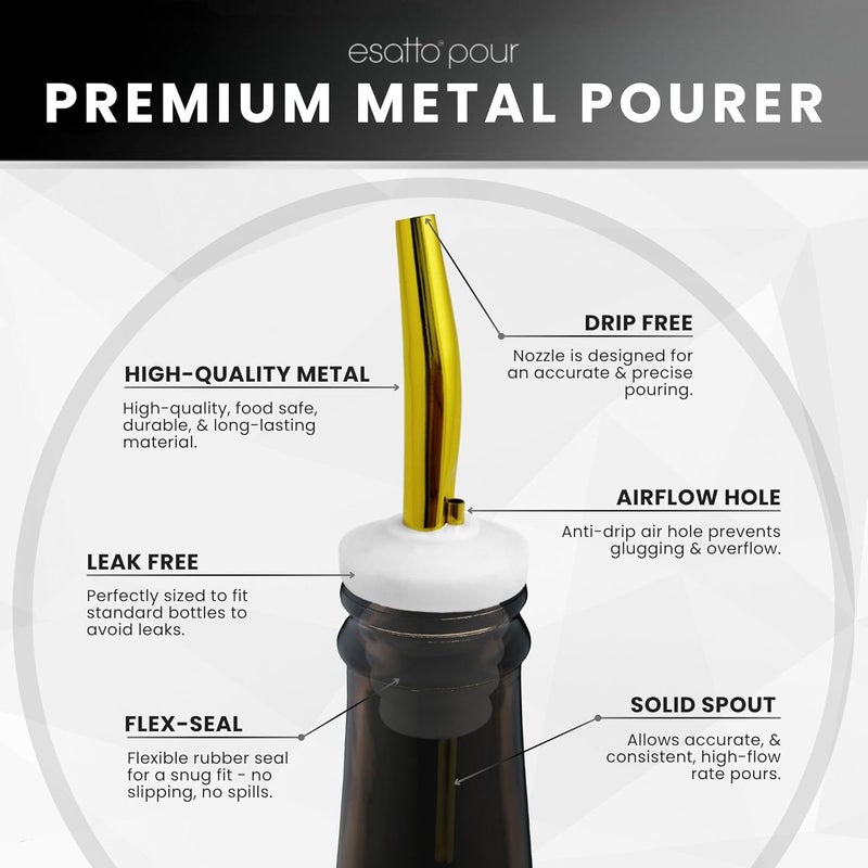 Esatto Stainless Steel Liquor Bar Bottle Pourers - Drip-Free Nozzle - Pour Spouts for Alcohol & Bartending - Universal Fit Speed Spout - Rust-Free & Easy Clean (Gold) - Image 4