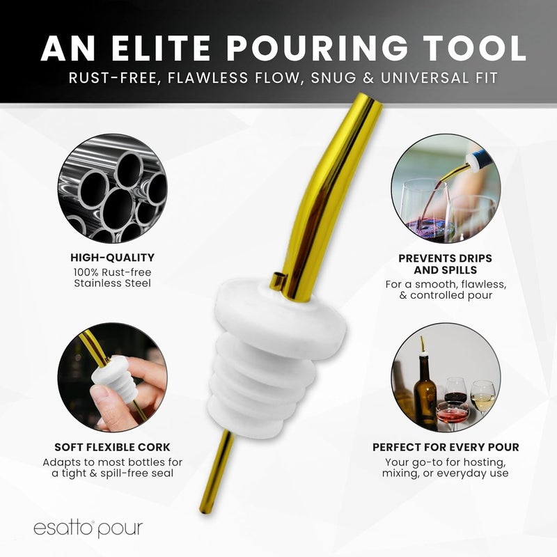 Esatto Stainless Steel Liquor Bar Bottle Pourers - Drip-Free Nozzle - Pour Spouts for Alcohol & Bartending - Universal Fit Speed Spout - Rust-Free & Easy Clean (Gold) - Image 3