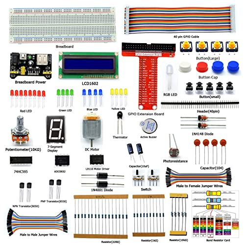 Adeept مجموعة البداية Adeept المتوافقة مع Raspberry Pi 4 3، 2 نموذج B B+ LCD1602 محرك سيرفو C وكود بايثون، مجموعة بداية للمبتدئين مع دليل المستخدم. - Image 1