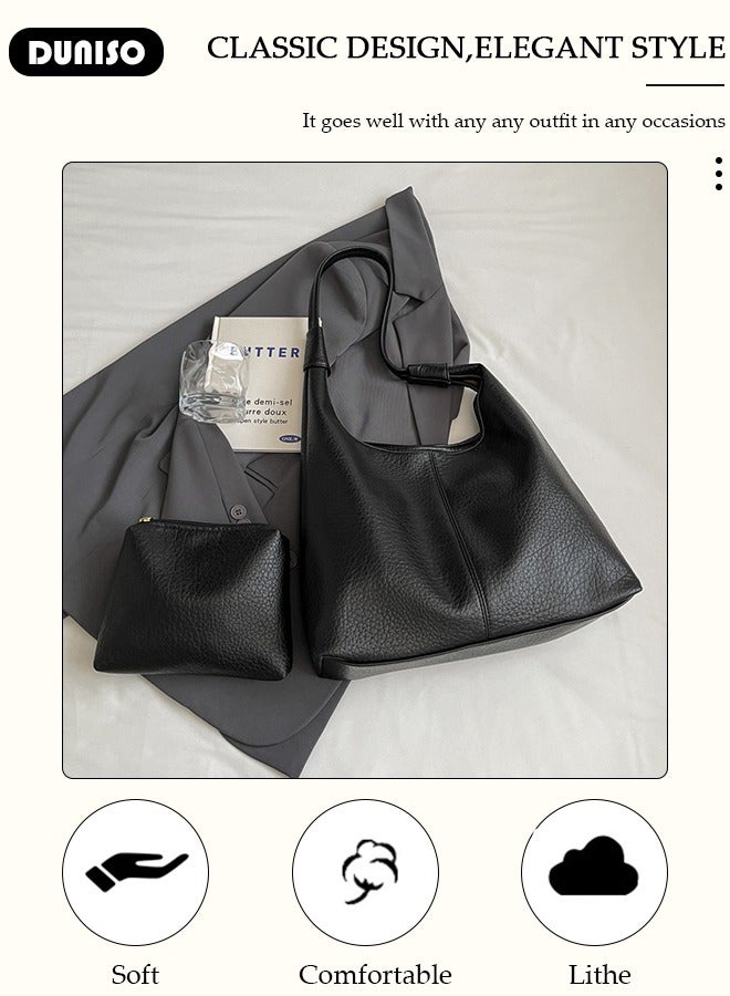 DUNISO Women's Shoulder Tote Bag Faux Leather Handbag for Women Large Capacity Messenger Bag, Fashionable Travel Shoulder Bag for Ladies Girls College Students - Image 2