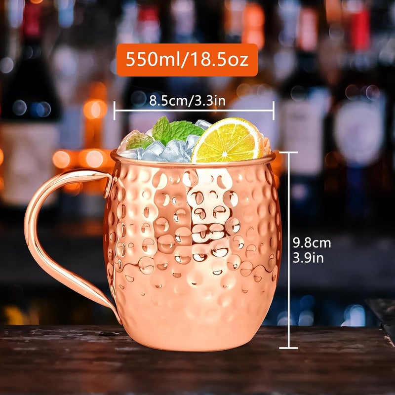SuproBarware Moscow Mule Copper Mugs Moscow Mule Cups Kit 19oz Set of 12 with Handle Large Copper Hammered Plating Cups with 0.5oz Double Jigger, Stainless Steel Straws, Spoons for Cold Drinks Cocktails Wine - Image 2