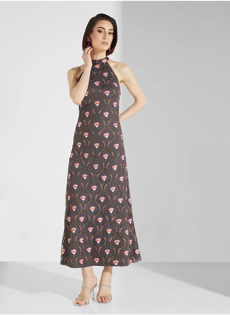 فروك اند فرل Printed Halter Neck Midi Dress