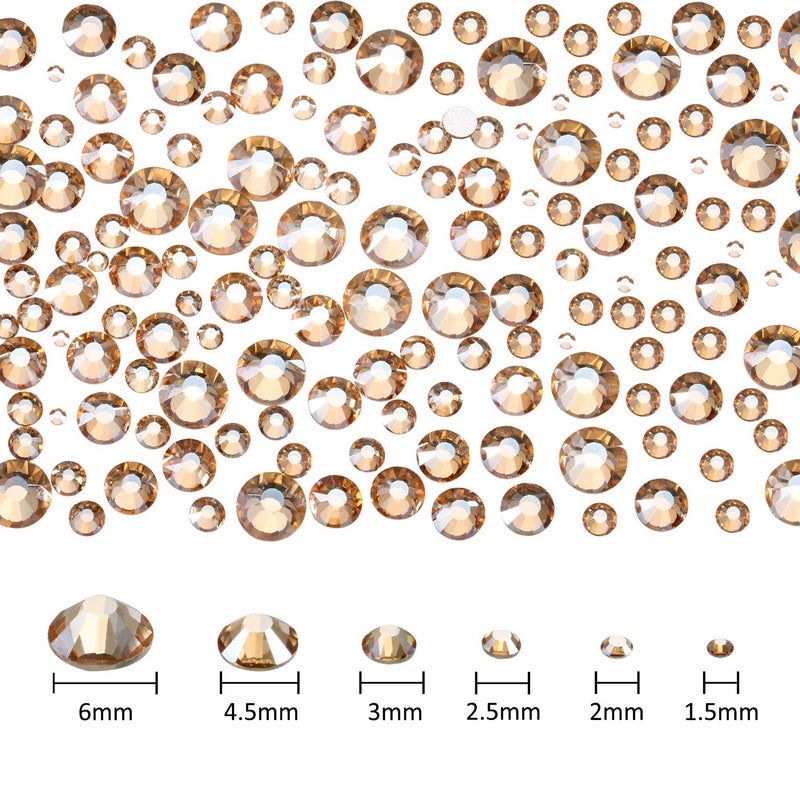 TecUnite 2000 Pcs Champagne Crystal Rhinestones Bulk for Crafting 6 Sizes Flatback Nail Rhinestones Round Bedazzling Gems with Tweezer Picking Pen for Nail Art Makeup Clothes Shoes DIY - Image 2