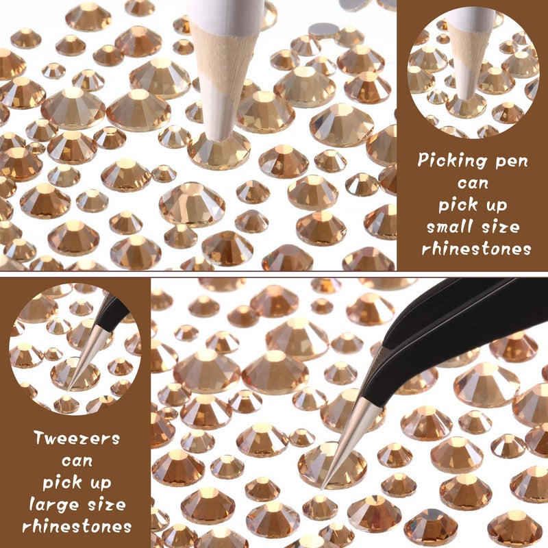 TecUnite 2000 Pcs Champagne Crystal Rhinestones Bulk for Crafting 6 Sizes Flatback Nail Rhinestones Round Bedazzling Gems with Tweezer Picking Pen for Nail Art Makeup Clothes Shoes DIY - Image 3