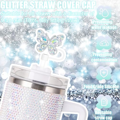 Cussom 6Pcs Shiny Straw Toppers, Colorful Diamond Butterfly Straw Covers Cap Compatible with Stanley Cups 30&40 Oz Tumbler with Handle, 10mm/4inches Reusable Silicone Bling Stanley Cup Accessories - Image 4
