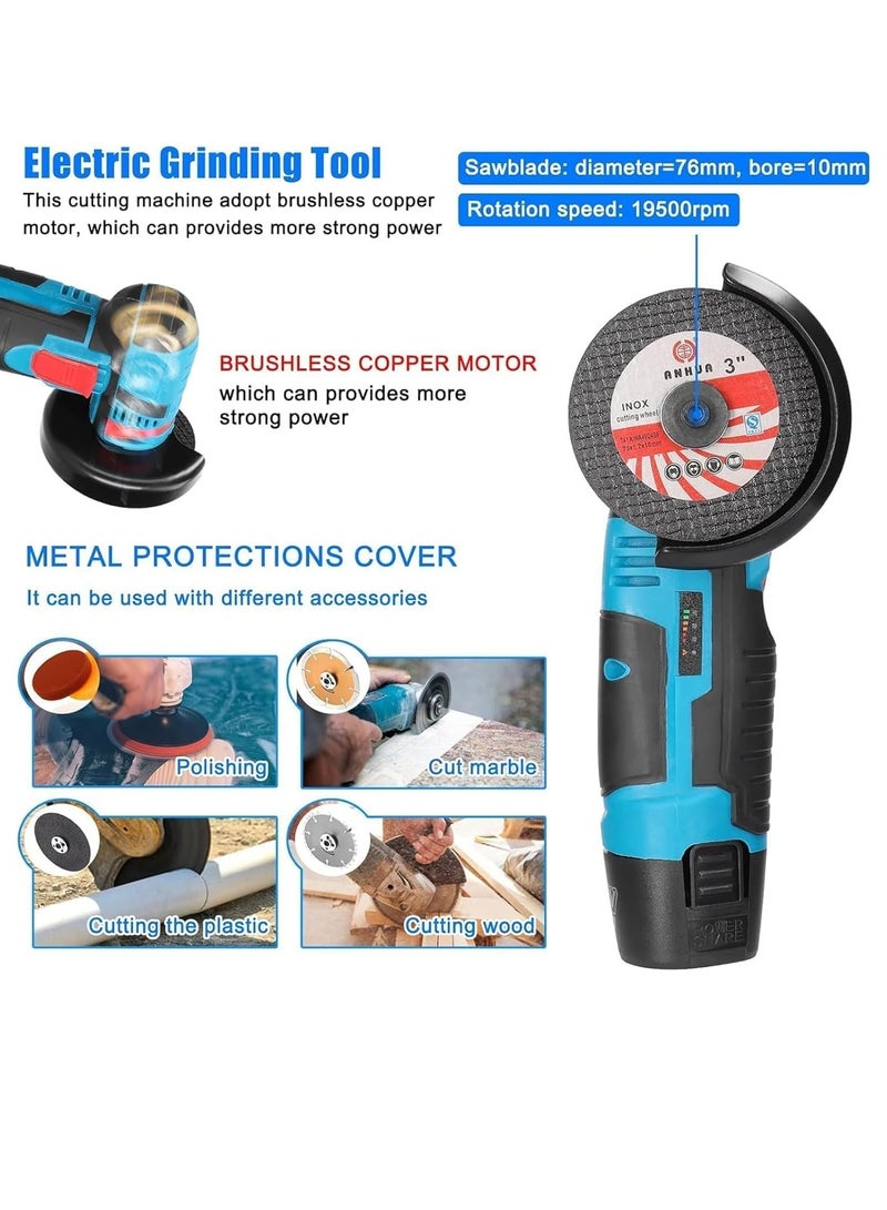 12V mini rechargeable wireless polishing machine with lithium battery and charger, 76MM diameter grinding wheel mini Angle grinder set - Image 3
