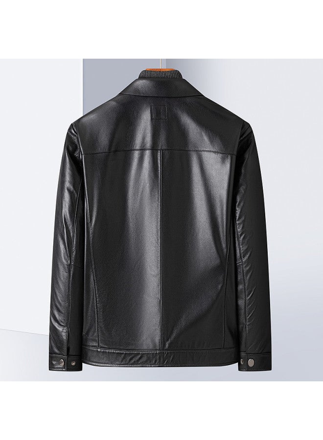 Fapai Drape Elastic Lapel Leather Jacket Men's Leather Jacket Men's Coat - Image 3