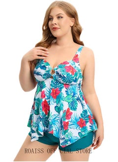 roaiss 2 Piece Plus Size Swimsuit for Women Conservative Split Bikini Suits Involves High Waisted Tankini Dress Top with Bra Pad and Boxer Briefs  - Image 1