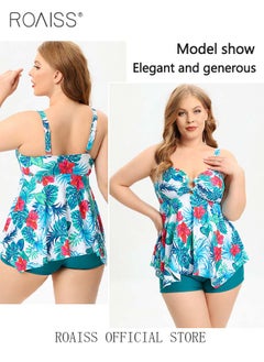 roaiss 2 Piece Plus Size Swimsuit for Women Conservative Split Bikini Suits Involves High Waisted Tankini Dress Top with Bra Pad and Boxer Briefs  - Image 3