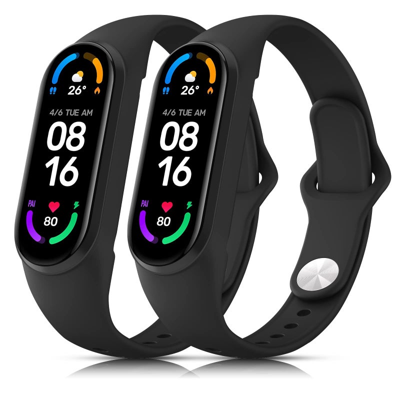 Tobfit Silicone Strap for Xiaomi Mi Band 5/ Mi Band 6 (Watch Not Include), Soft Wristbands for AMA zfit Band 5 6, Sport Strap for Women Men (2 Pack, Black/Black) - Image 4