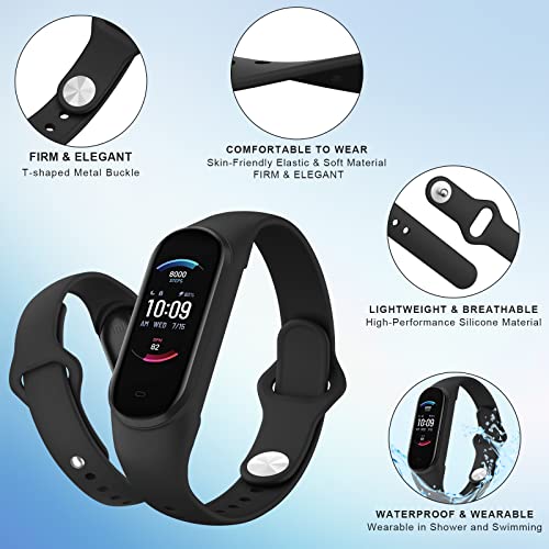 Tobfit Silicone Strap for Xiaomi Mi Band 5/ Mi Band 6 (Watch Not Include), Soft Wristbands for AMA zfit Band 5 6, Sport Strap for Women Men (2 Pack, Black/Black) - Image 3