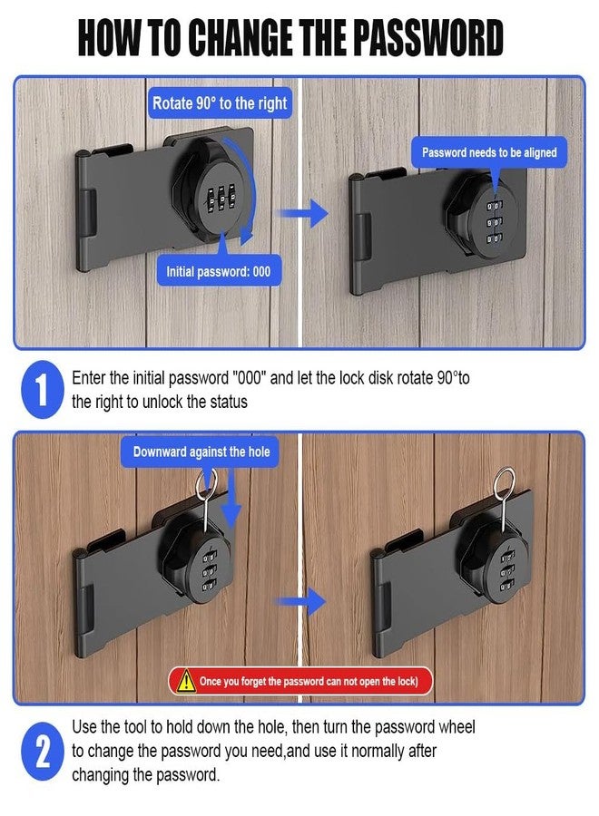 FEBLICH Mechanical Household Cabinet Password Rotary Hasp Locks, Cabinet Locks with Combination, Door Security Slide Latch Lock for Small Doors, Cabinets, Barn Door, Bathroom, Outdoor, Closet (Black) - Image 5