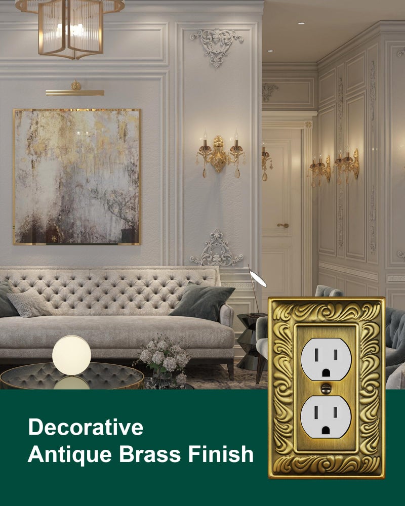 TREEWELL 6-Pack Duplex Outlet Cover Plate, Paisley Pattern Antique Brass Metal Wall Plates for Electrical Outlets, 1 Gang Receptacle Cover Decorative Switch Plates and Outlet Covers - Image 3