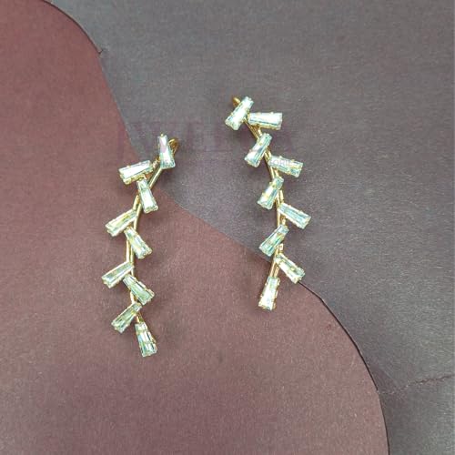 JWELLA Crystal Earcuff Earrings for Women & Girls | Stylish Non-Pierced Ear Climber Jewelry | Elegant Accessory (Desing 4 Silver) - Image 3