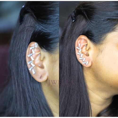 JWELLA Crystal Earcuff Earrings for Women & Girls | Stylish Non-Pierced Ear Climber Jewelry | Elegant Accessory (Desing 4 Silver) - Image 4