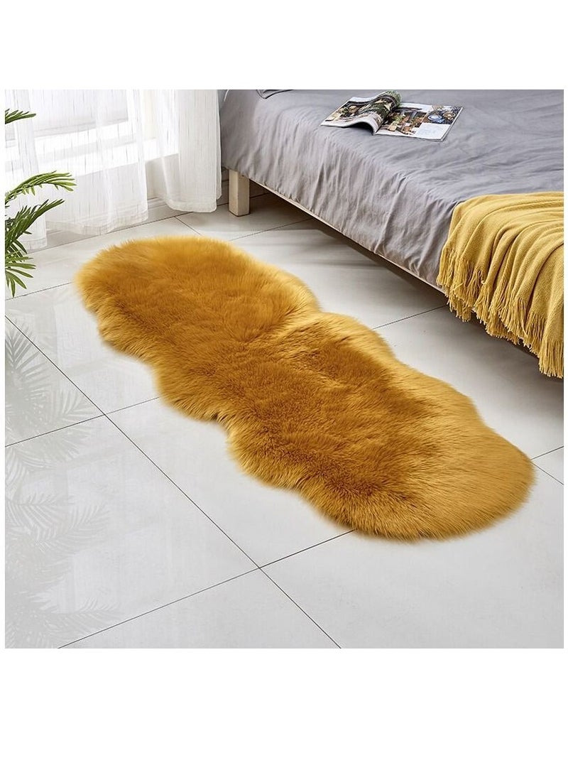 Svitolina Official-Indoor Mustard 24"x71" Faux Fur Area Rug -Shaggy Sheepskin Fluffy Carpet Art Rugs Chic Floor Mat Bedroom Living Room Nusery Decor - Image 1