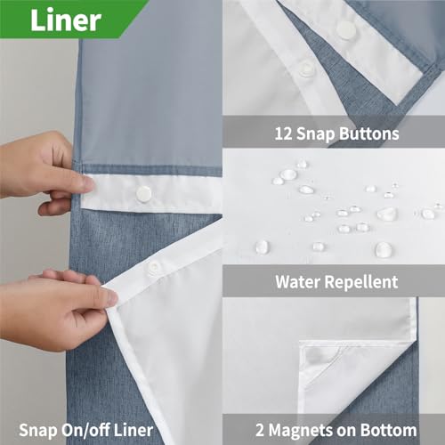 eachope No Hooks Needed Linen Textured Shower Curtain with Snap-in Fabric Liner Set,Blue Grey Hotel Luxury Decor Shower Curtains for Bathroom with Mesh Top Window,Waterproof & Washable,71Wx74H - Image 5