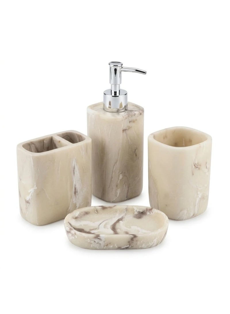 AKDC Iisdoo 4-Piece Resin Bathroom Accessories Set, White & Marble-Effect - Image 4