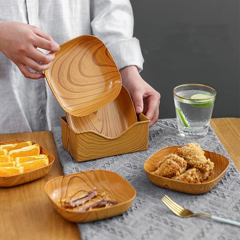 Zipron Kitchen Wood Grain Square PlateDessert Tableware with Serving Tray and Storage Rack SetEasy to CleanPortable Serving Plates for Fruits DessertDried FruitsCandy11 PCS - Image 3
