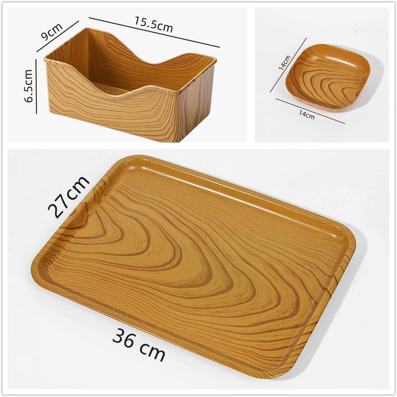 Zipron Kitchen Wood Grain Square PlateDessert Tableware with Serving Tray and Storage Rack SetEasy to CleanPortable Serving Plates for Fruits DessertDried FruitsCandy11 PCS - Image 5