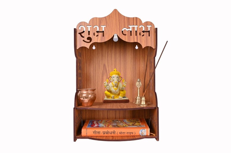 AR ART Beautiful Home Decor Wooden Pooja Stand for Home Pooja Mandir for Home Temple for Home and Office Puja Mandir for Home Wall Mounted Size L105 W825 H14 Inch Light - Image 1