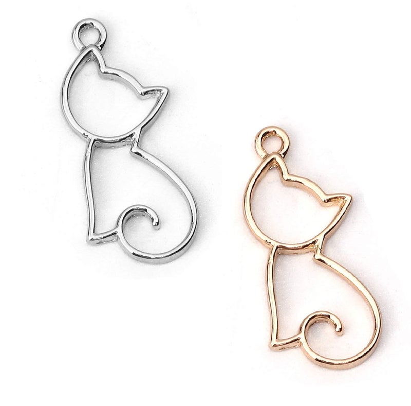 JGFinds Cat Charm Pendants 20 pack (10 Silver tone, 10 Gold tone), 28mm (1") x 18mm(1/2"), Zinc Alloy - Image 2