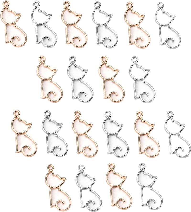 JGFinds Cat Charm Pendants 20 pack (10 Silver tone, 10 Gold tone), 28mm (1") x 18mm(1/2"), Zinc Alloy - Image 1