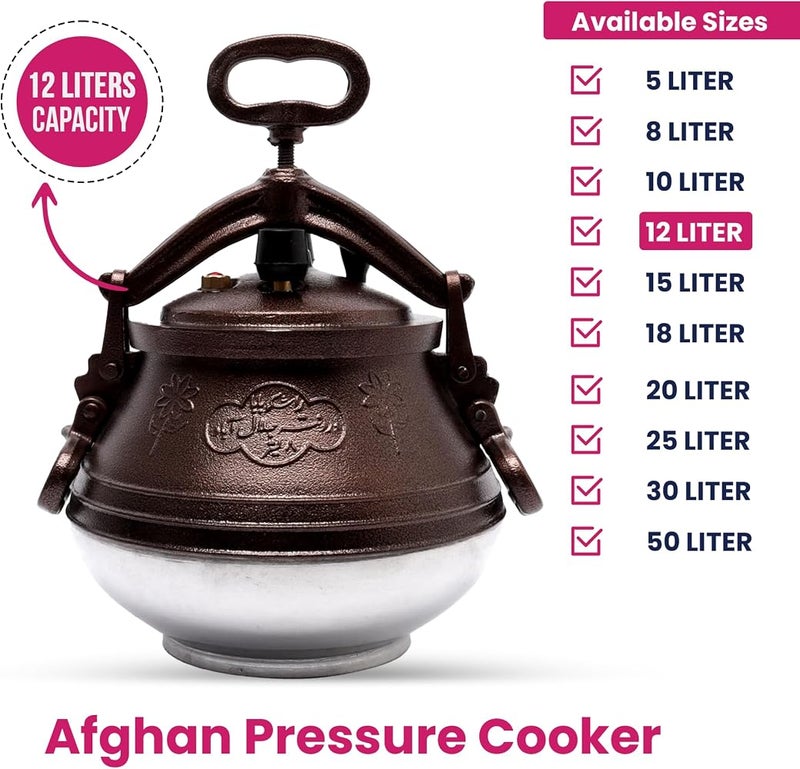 AsolBD Afghan Pressure Cooker Heavy Duty Dual Handles Cookware for Camping, Kitchenware Cooking Made Easy and Faster, Multi-functional Usage (12 LITERS) - Image 2