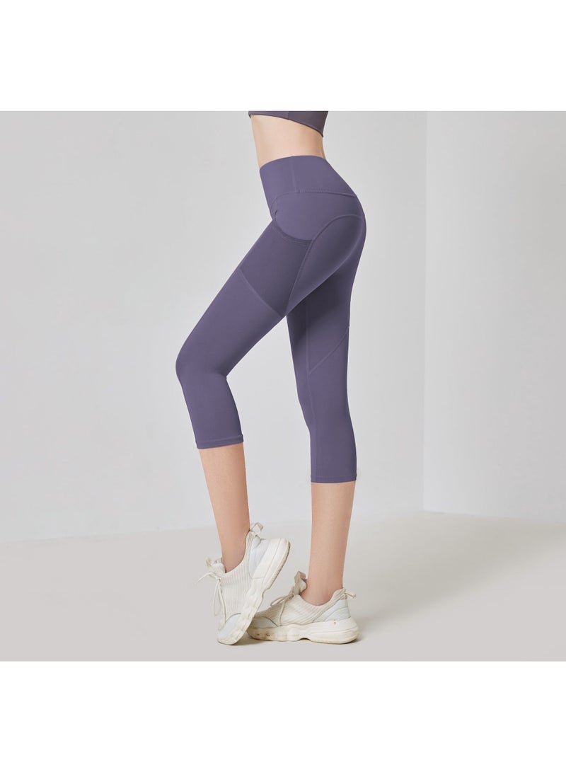 Side Pocket Seven-point Yoga Pants Women's High Waist Gym Peach Hip Lift Fitness Pants Sports Leggings - Image 1