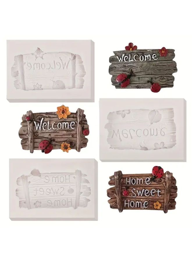 Gray Silicone Molds Set For Cake Decorating Wooden Plaque Welcome Words Chocolate Candy - Image 1