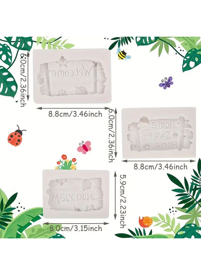 Gray Silicone Molds Set For Cake Decorating Wooden Plaque Welcome Words Chocolate Candy - Image 3