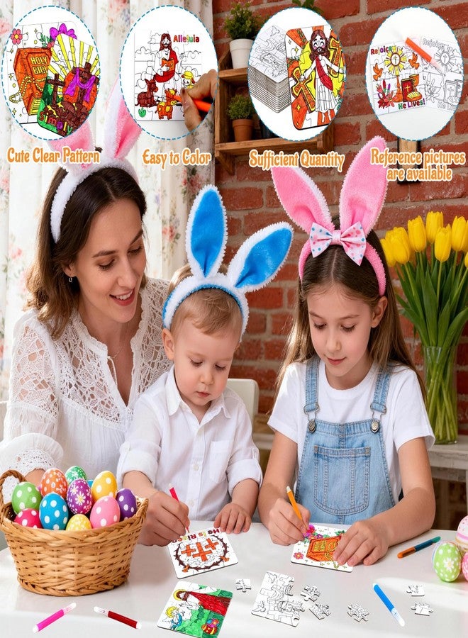 ٢٤ قطعة من الحرف اليدوية المسيحية لعيد الفصح للأطفال، أنشطة ألغاز دينية لعيد الفصح لحشو السلال، مجموعات تركيب صور يسوع المسيح من الكتاب المقدس، هدايا للفصول الدراسية، هدايا حفلات الربيع، ألعاب تلوين - Image 4