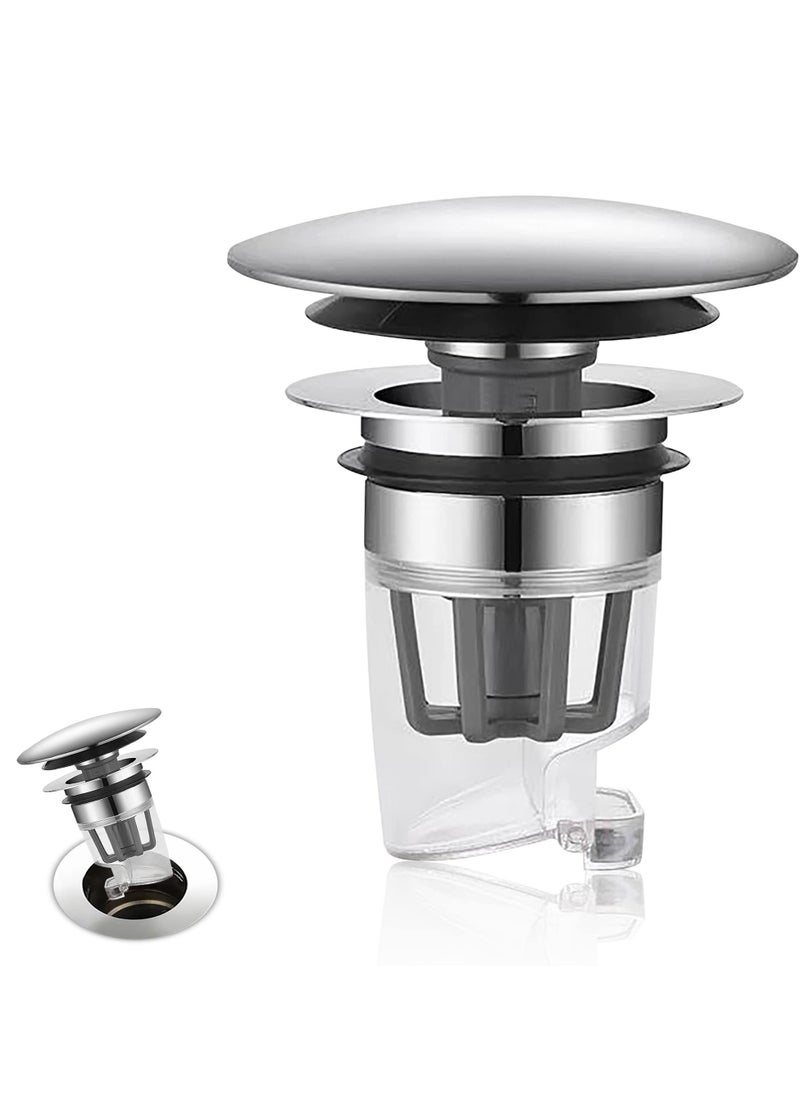 Excefore Sink Plug Stopper, Universal Pop Up Drain Plug, Plug Replacement, Anti Clogging Sink Drain Filter with Hair Catcher with Removable Basket and Anti Odor Switch  - Image 1