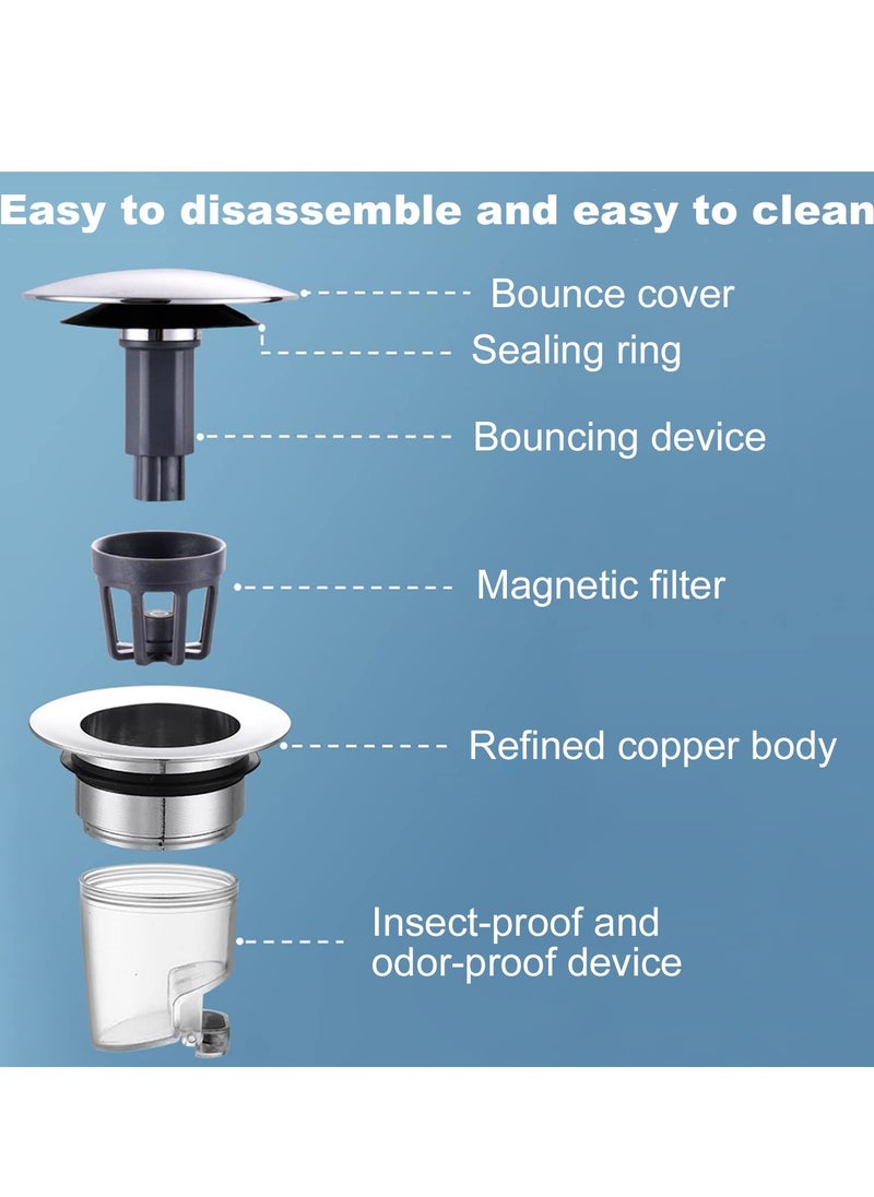 Excefore - Sink Plug Stopper, Universal Pop Up Drain Plug, Plug Replacement, Anti Clogging Sink Drain Filter with Hair Catcher with Removable Basket and Anti Odor Switch - Image 1