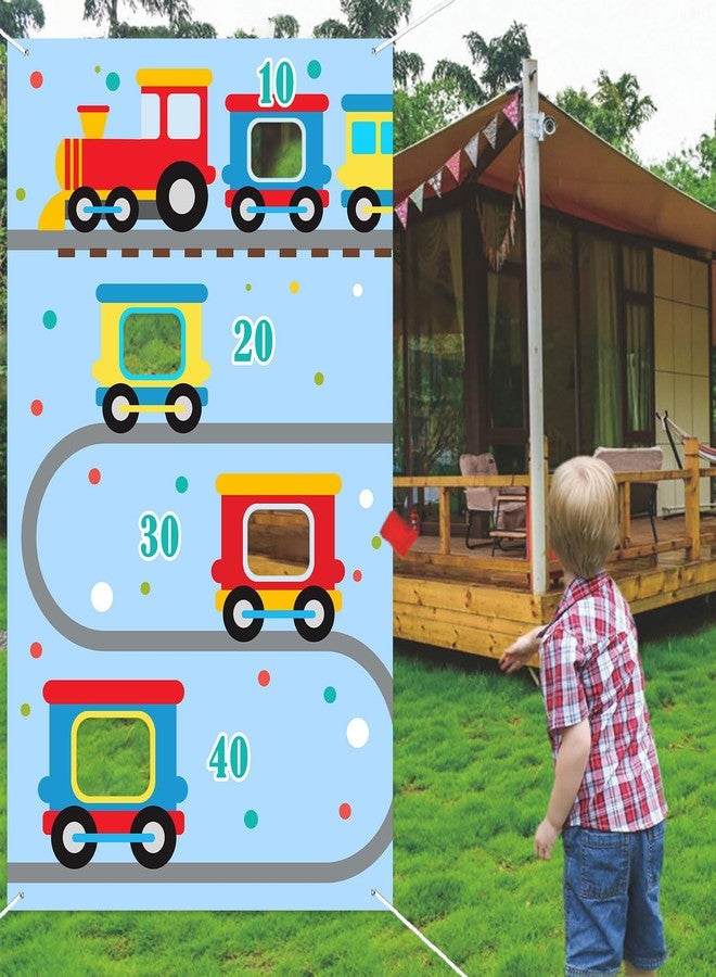 DZTRELFK Steam Train Choo Two Toss Games Banner Backdrop Background Railroad Railway Transportation Rhyming Story Theme Decorations Decor for Indoor Outdoor Birthday Party Supplies - Image 1